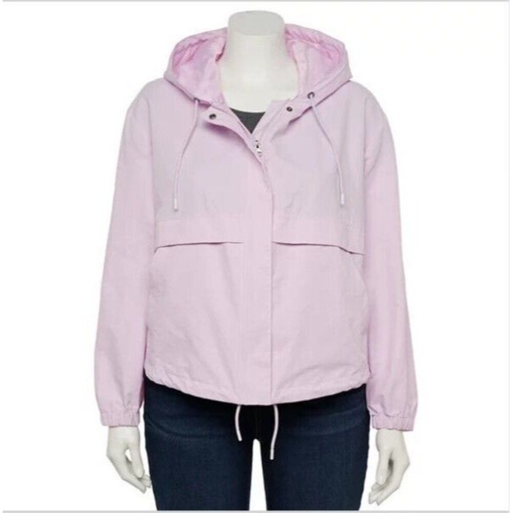 EVRI Women's 1X Jacket Lilac Pink Lightweight Hooded Crop Anorak NWT